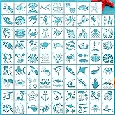 DZXCYZ 80 Pcs 3 x 3 Inch Stencils for Painting on Wood, Reusable Sea Ocean Creatures Mermaid Dolphin Shark Plastic Stencils DIY Craft Paint Template Set for Wall Home Decor