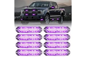 PKINGLAKE 8-Pcs Purple LED Funeral Escort Emergency Strobe Grille Lights Bar, Ultra Slim Sync Feature Surface Mount Hazard Warning Flashing Light for Firefighter/Police/Trucks/Vehicles/Car