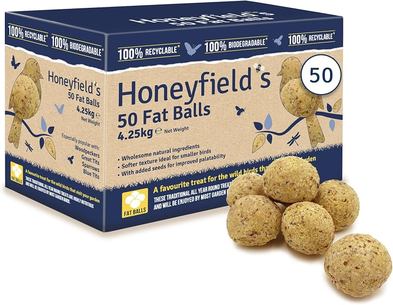 Honeyfield's Suet Balls for Wild Birds 50 Pack High Energy Fat Balls