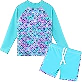 TFJH E Girls Long Sleeve Swimsuits Rashguard Sets Sunsuits UV 50+ Two Piece 3-12Y