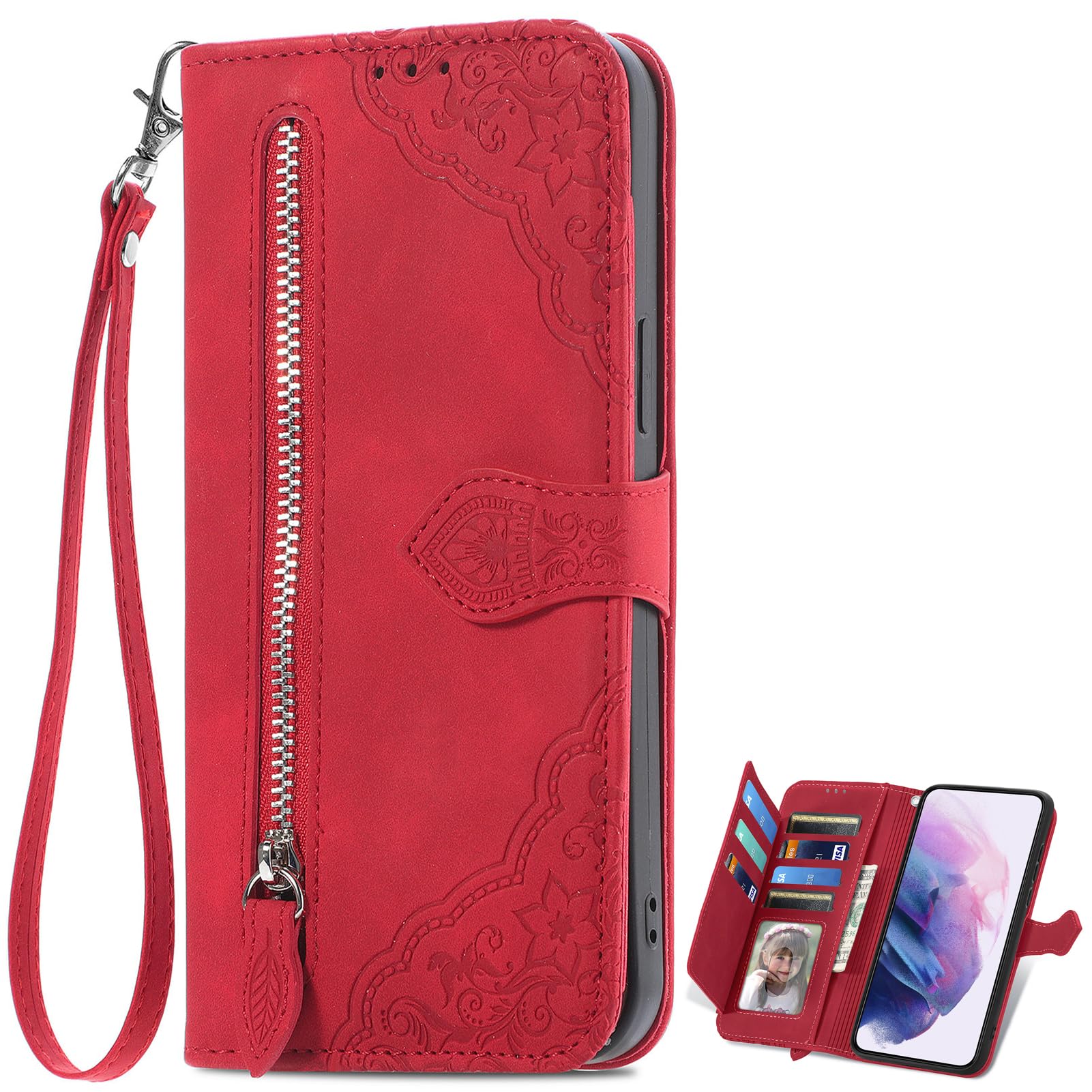 EasyShow Mobile Phone Case for Honor X6b Wallet Case, Honor X6b Wallet Magnetic Closure and Flip Stand Case, Embossed Pattern Cover for Honor X6b-Red