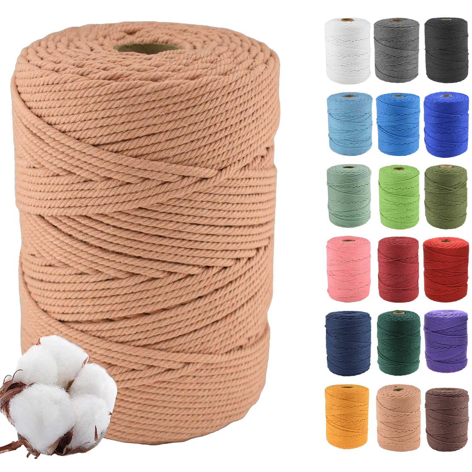 Klhamky 3mm×500m Macrame Cotton Cord, Soft 4 Strand Twisted 100% Natural Cotton for Handmade Wall Hanging, DIY, Craft Making, Knitting, Plant Hangers, Decorative Projects (3mm×500m, Brick red) — image 1
