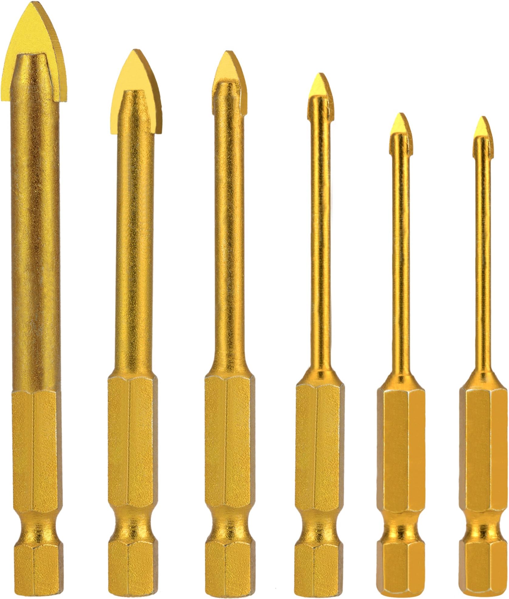 EFANTUR 6pcs Glass Drill Bits Set Tile Ceramic Drilling Set 3/4/5/6/8/10mm with 1/4" Hex Shank for Porcelain Marble Mirror