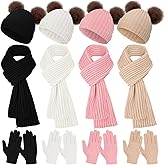 Liitrsh 12 Pcs Kids Hat Gloves Scarf Winter Set, Toddler Children Warm Unisex Knit Beanie Scarf Mitten for Boys Girls Gifts