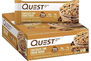 Quest Nutrition Chocolate Chip Cookie Dough Flavour Protein Bar, High Protein, High Fibre, Low Sugar, Keto Friendly, 21g Prot