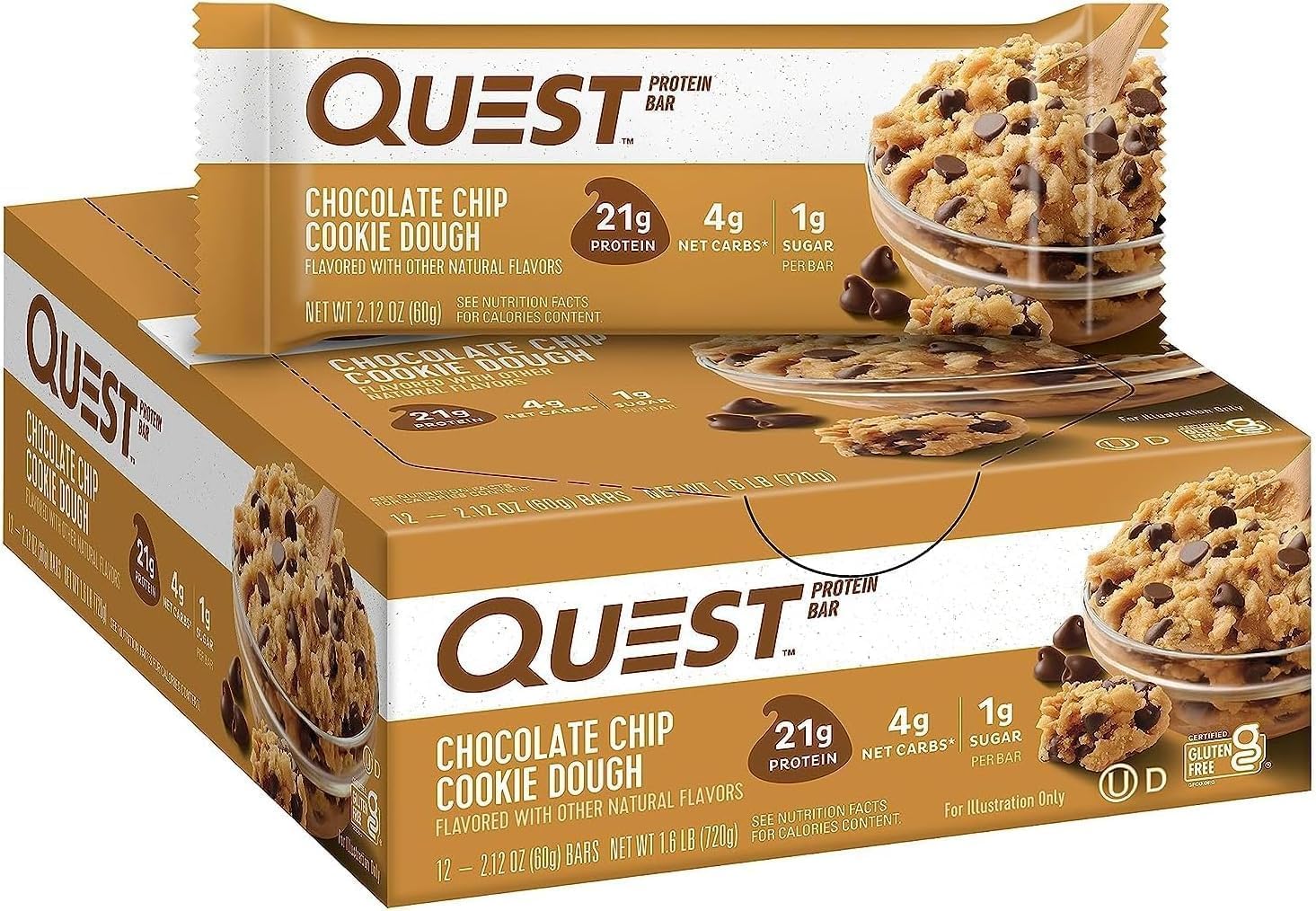 Quest Bar, Choc. Chip Cookie Dough, 12/Box