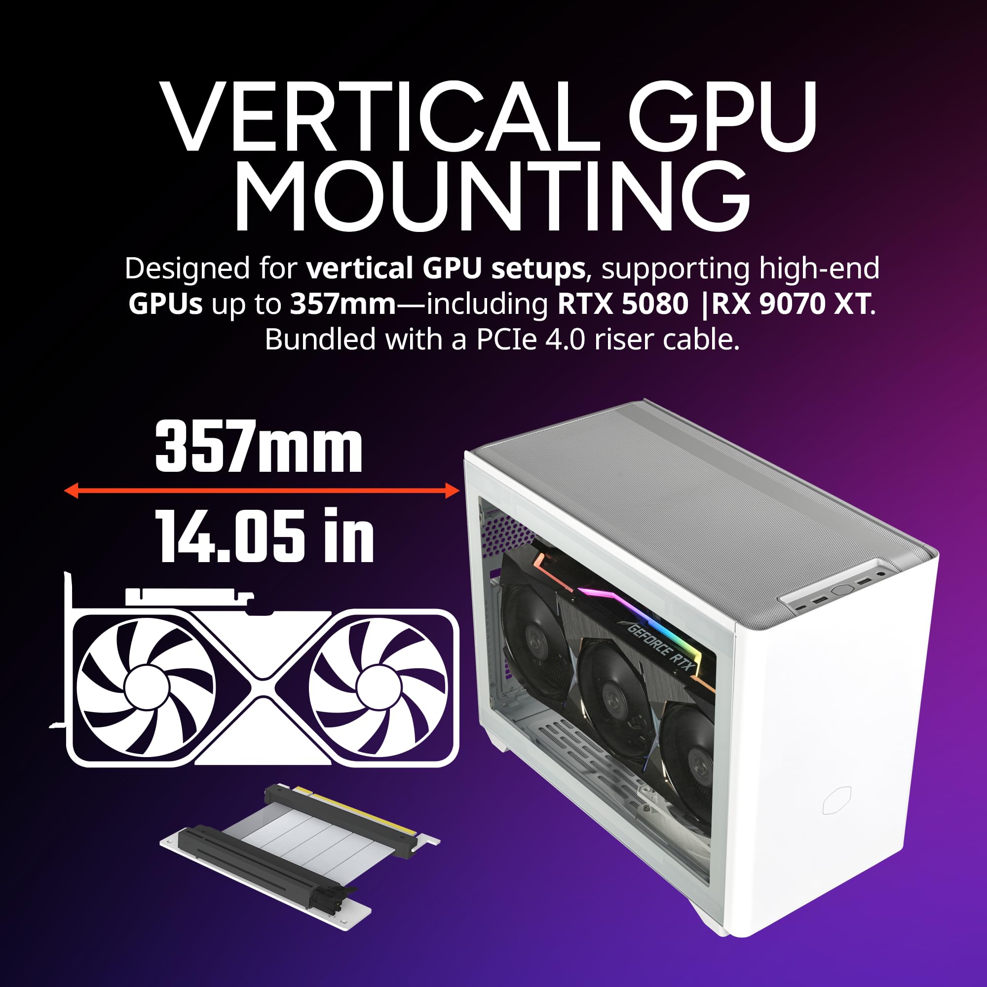 Cooler Master NR200P V2 White Mini-ITX PC Case, Top-Mount 240mm|280mm AIO, 357mm Vertical GPU Mount, Only SFX PSU 130mm, Compatible RTX 5080|RX 9070 XT, Tempered Glass, USB Type-C, DIY