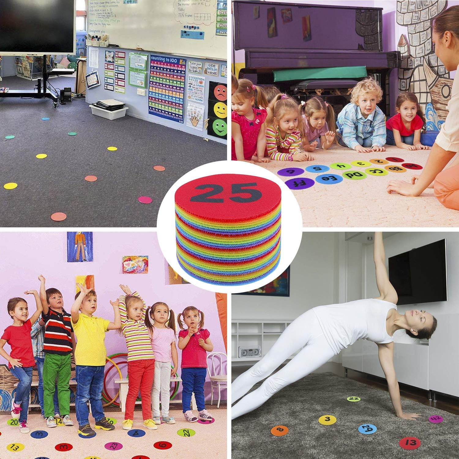 8 Colors 4 inch Non Slip Floor Dots Markers for Kids Students 26 Pieces
