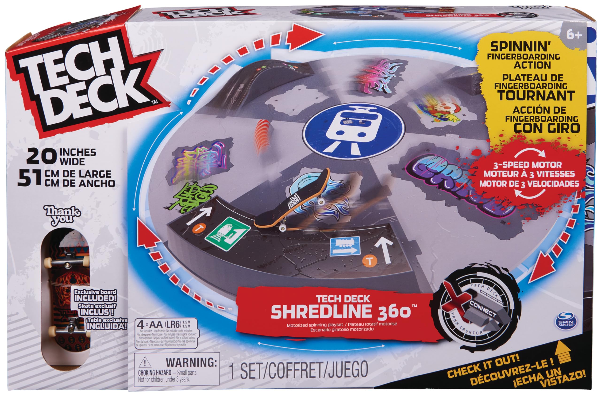 Tech Deck, Shredline 360 Motorized Skate Park, X-Connect Creator, Customizable and Buildable Turntable Ramp Set with Exclusive Fingerboard, Kids Toy for Boys and Girls Ages 6 and up