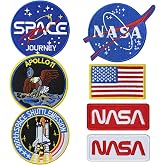 7 PCS NASA Patch, Space Shuttle Embroidered and US Flag Patches for Jackets | 7 Design Assortment, Badge Decorations, Easy to Use, for Hats, Denim Bags, Clothing Repair, DIY Crafts, Birthday Party Favor