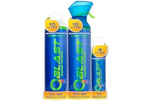 O2 Blast - Portable Oxygen Can Bundle Filled with 99.99% Pure Oxygen, 10L Can with Breathing Mask + 10L & 4L Flip-Top Cans – Enhance Energy, Improve Focus, Ideal for Sports, Travel & Outdoor Fitness