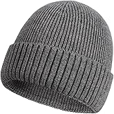 Oversized L/XL/XXL Merino Wool Beanie Hat for Men Big Head Cuffed Watch Cap Warm Soft Knit Winter Hat