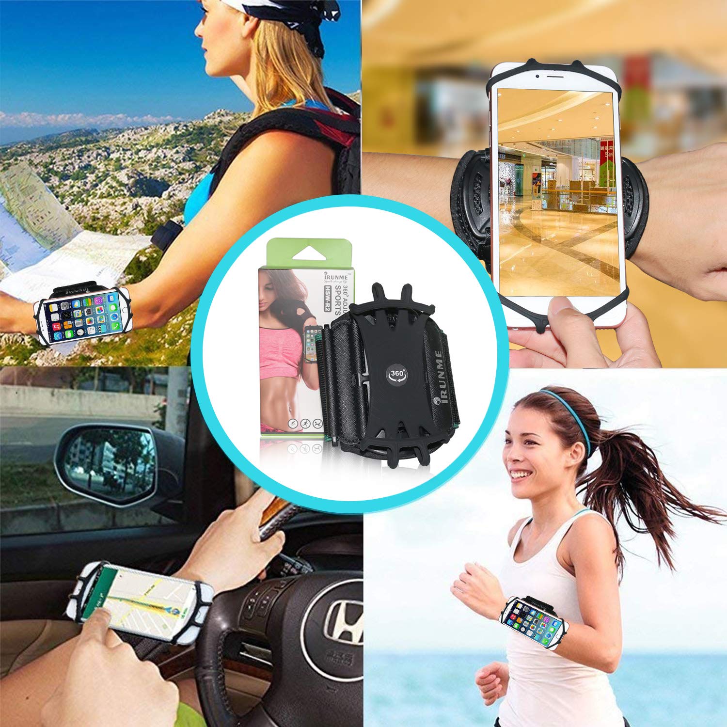 Wristband Phone Holder, 360°Rotatable Universal Sports Wristband for Running, Cycling, Jogging, Hiking, Walking Compatible with Galaxy S8 / Google Pixel
