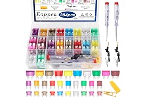 Eoppen 304Pcs Car Fuses Assortment Kit with Fuse Puller and Circuit Tester - Standard & Mini & Low Profile Mini Fuse Kit (3A 