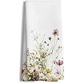 efgthyjdh064 Vintage Floral Decorative Kitchen Towels, Cottagecore Wildflower Hand Tea Towels for Bathroom, Retro Botanical Dish Towel Dishcloth, 16x24 Inch