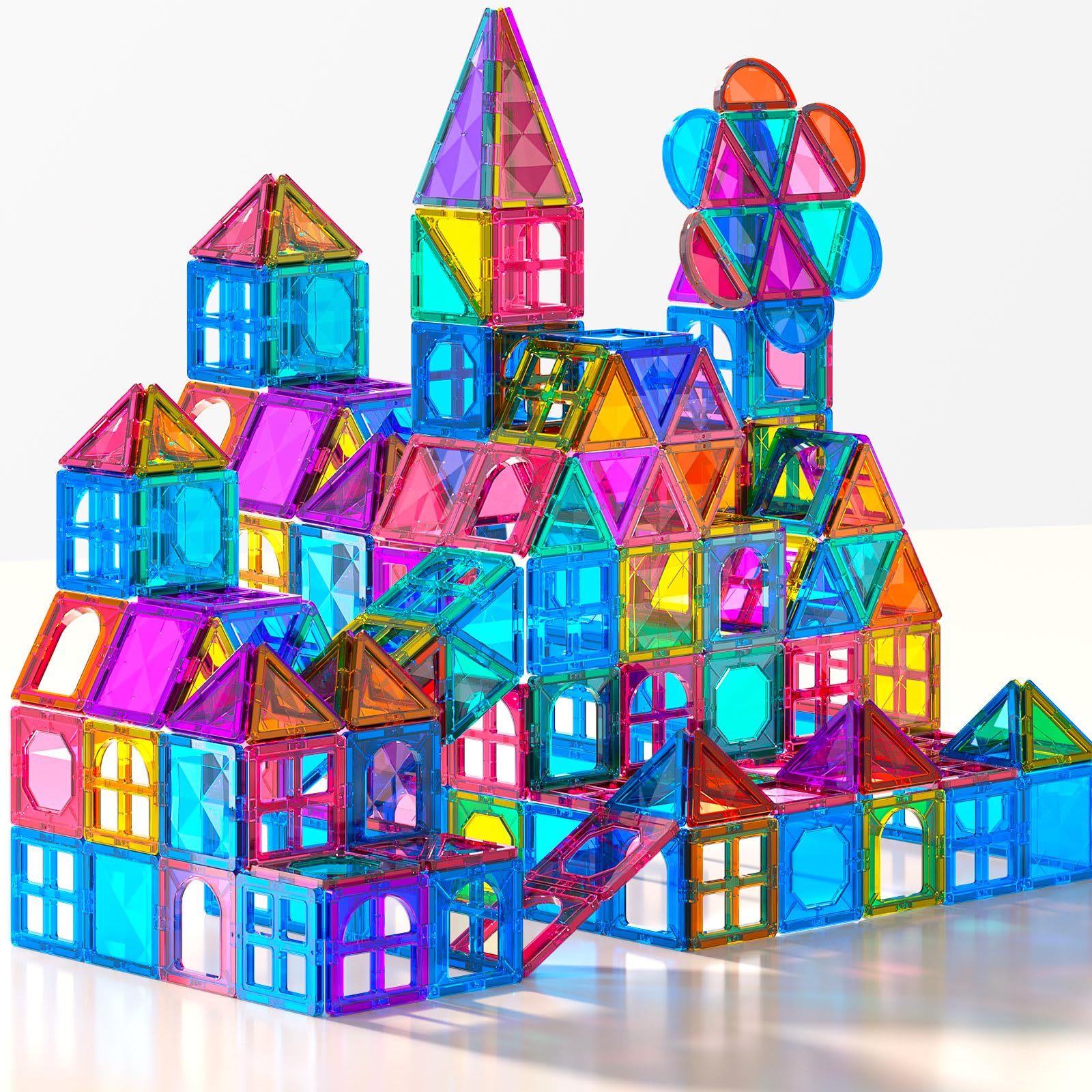 TEMI Magnetic Tiles,Building Blocks, Magnets Building Set, STEM & Learning & Education Toys Christmas Toy Gift Ages 3 4 5 6 7 8+ Year Old Toddler Kids Boys and Girls (Magnetic Tiles-80pcs)