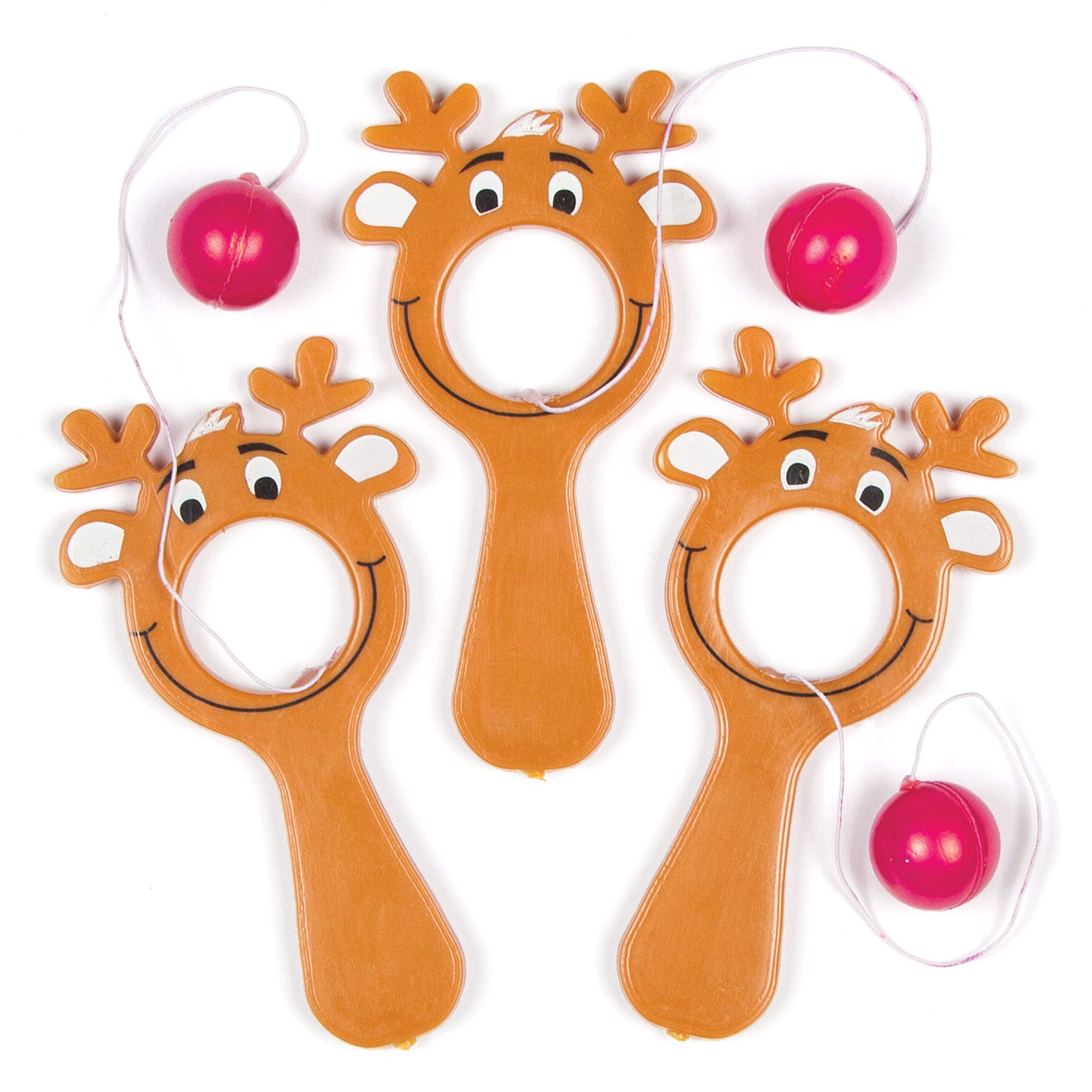 Baker Ross AF834 Mini Reindeer Bat & Ball Games Value Pack — Christmas Novelty Toys for Kids, Perfect Party, Loot, Prize Bag or Stocking Filler (Pack of 5), Assorted