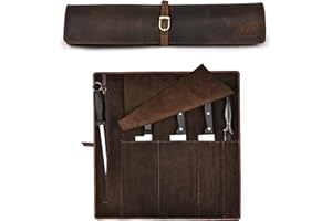 LEATHER VILLAGE Genuine Leather Knife Roll Bag – Professional Chef Carrying Case, Durable Sheath Holder, Cooks & Culinary Too