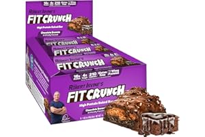 FIT CRUNCH FITCRUNCH Snack Size Protein Bars, Designed by Robert Irvine, 6-Layer Baked Bar, 4g of Sugar, Gluten Free & Soft Cake Core (9 Bars, Chocolate Brownie)