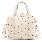 Naimuesly Lunch Bag Women Insulated Lunch Box,Cute Corduroy Lunch bags,Reusable Large Capacity Leakproof Cooler Bag with Adjustable Shoulder Strap, Lunch tote for Work Office Picnic Travel Strawberry
