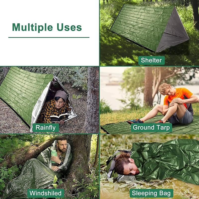 Saco-cama de emergência, mantas térmicas de alumínio, sacos de bivaca Bivy, Sobrevivência Bivy para Vivac, Campismo, Caminhadas, Trekking - Verde