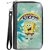 Buckle-Down Nickelodeon Wallet, Zip Around, SpongeBob SquarePants Rainbow Sike Pose Blues, Vegan Leather