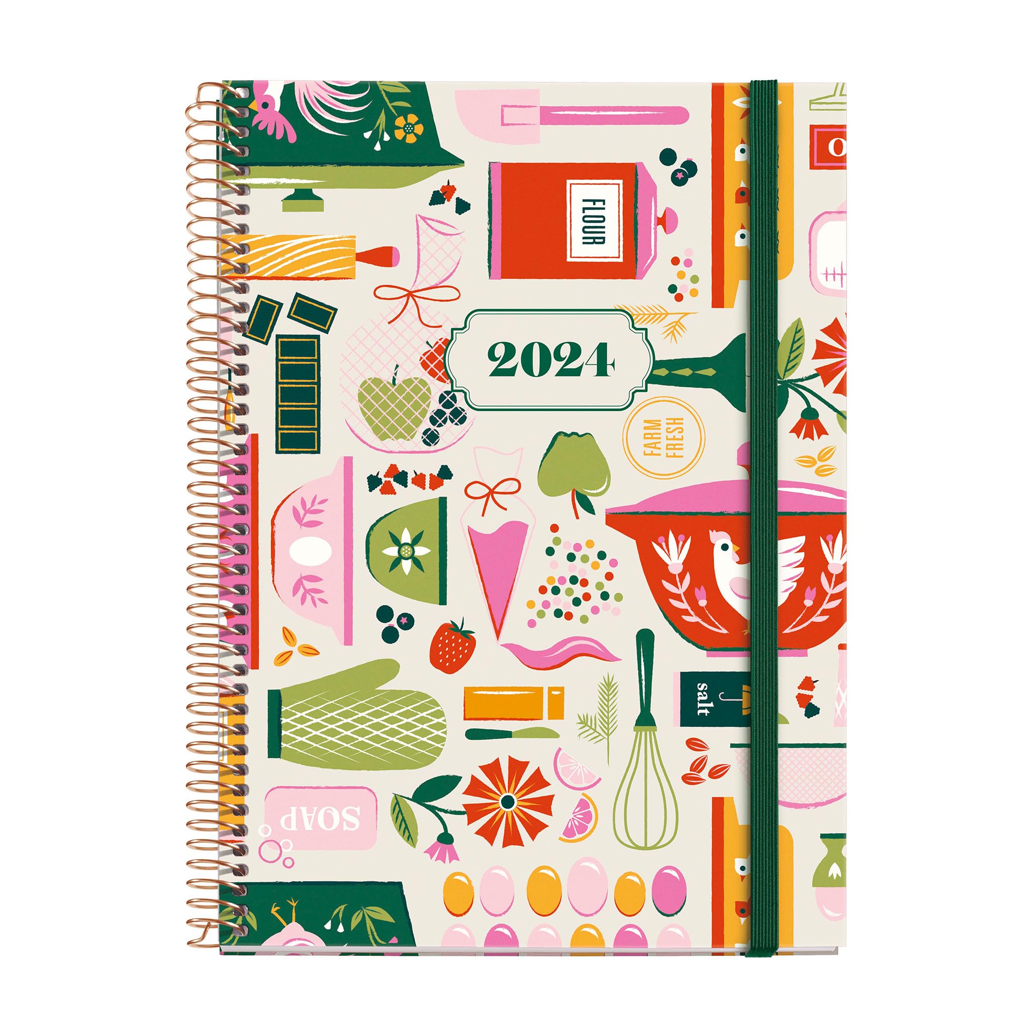 Miquelrius - Annual Planner 2024, Day Page, Plus Size 155 x 213 mm (similar A5), Hard Cover, Spiral Binding, Elastic Closure, Spanish, English and Portuguese, Sweet Home