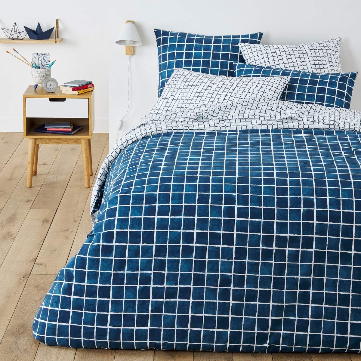 La Redoute Interieurs Depht Duvet Cover in Checked Cotton Blue Size 140