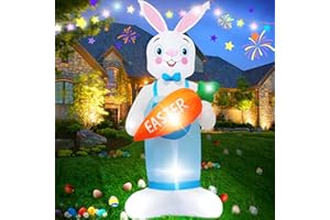 VIKIMORA 6FT Easter Bunny Carrot Inflatable Decoration with LED Lights for Outdoor Yard,Cute Rabbit Easter Blow up Lighted up Indoor Decor Holiday Addition for Party,Patio,Garden,Lawn