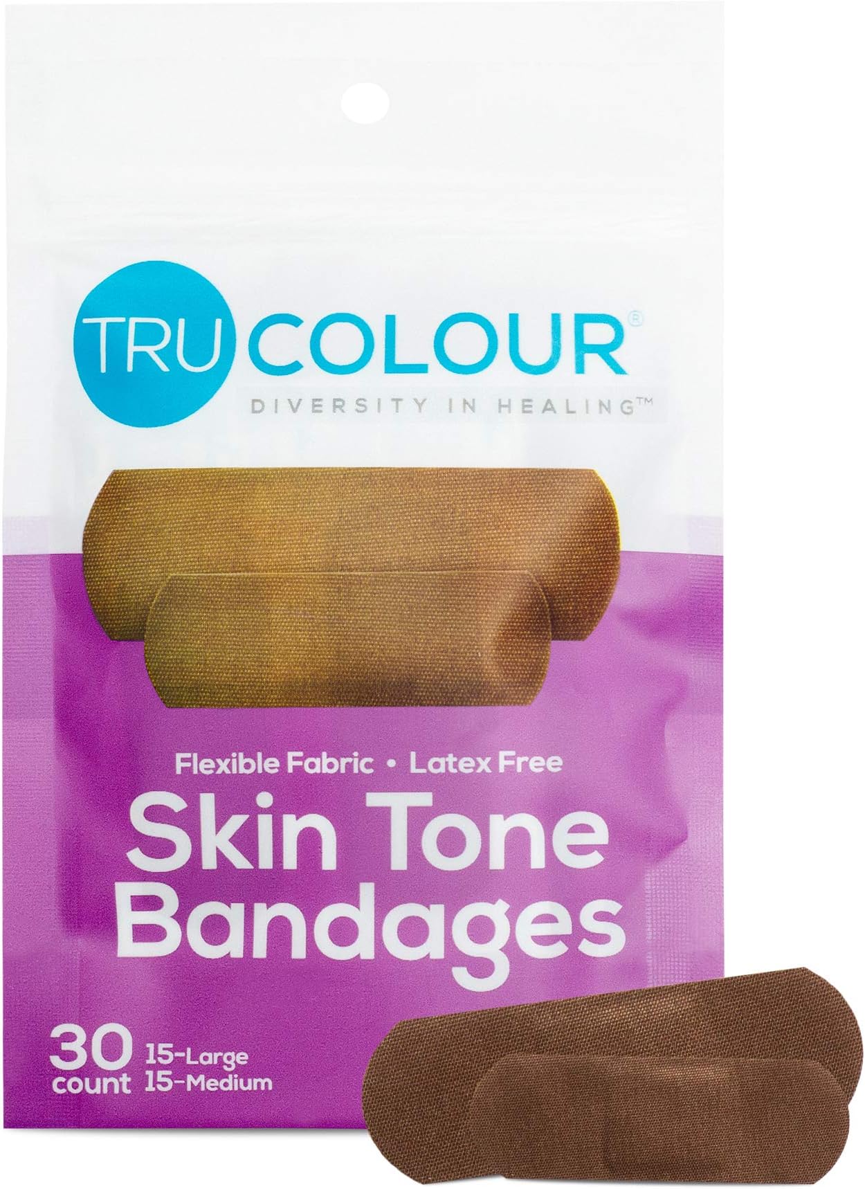 Tru-Colour Bandages Skin Tone Flexible Fabric Bandages (Purple Bag)