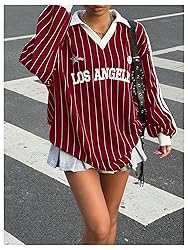 SOLY HUX Women's Oversized Tees Striped Letter