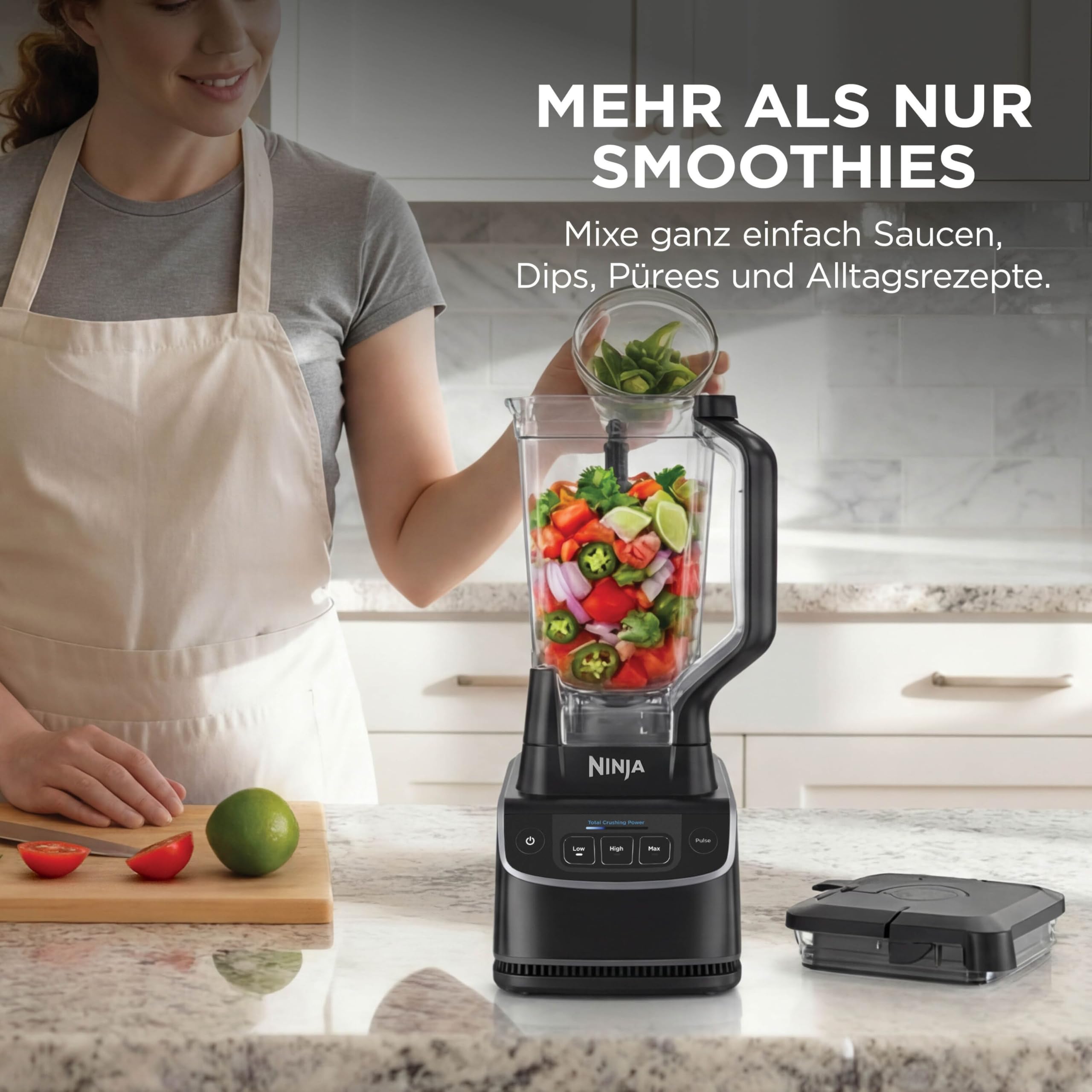 Ninja UltraCrush Mixer, 3 Geschwindigkeitsstufen, manueller Modus Impuls, Gefäß mit 1,9 Liter Fassungsvermögen für Flüssigkeiten, zur Zubereitung von Smoothies, Dips, Soßen und mehr, Schwarz BP201EU 5