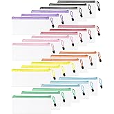 SQTQS 24 Pcs Lightweight pencil bags with zipper, Portable Clear Plastic Pencil Pouch Bulk, A6 Mesh Zipper Pouch Bags for Organizing Home Office Travel School Supplies Storage