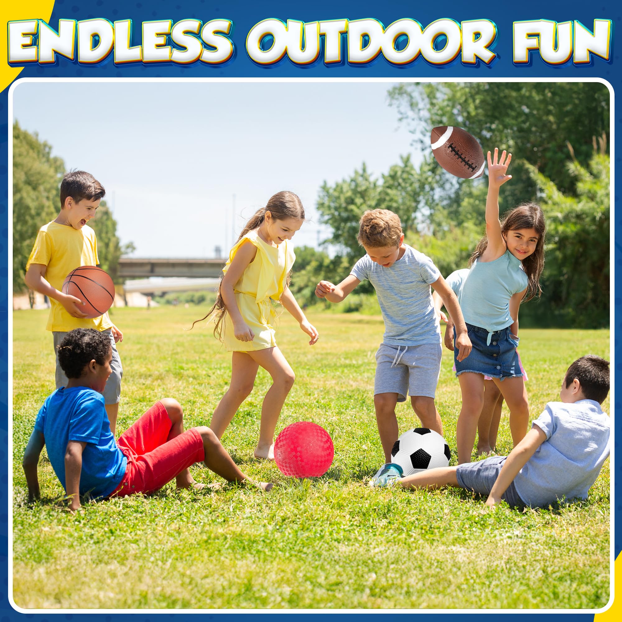 Bedwina Sports Balls for Kids & Toddlers - 5-inch Sports Balls Set Includes Football, Small Soccer Ball, Basketball, and Playground Balls, Fun Indoors & Outdoor Toys (Hand Pump Included)