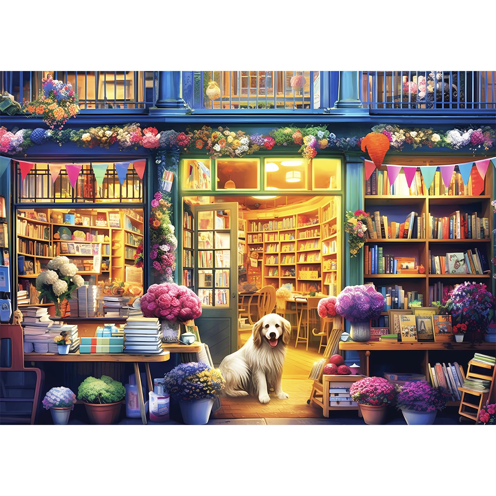 Photo 1 of 500 Piece Puzzle for Adults-Bookstore Dogs Puzzle | Recycled Cardboar Jigsaw Puzzles 500 Pieces | Challenging Family Activity Great Gift Idea for Family Friends | Difficult Puzzles Size 20.5 x 15 in