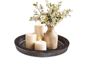 CEDARLUX Wooden Candle Plate Holder Tray, Decorative Round Wood Tealight Pillar Trays, Small Rustic Candle Holder for Christmas Wedding Halloween Home Decor(Brown)