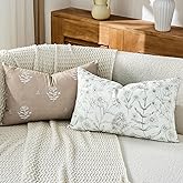 DWR Khaki Reversible Floral Linen Blend Farmhouse Decorative Throw Pillow Covers 12x20 Set of 2, Ultra Soft Accent Pillow for Couch Sofa Living Room, Cover ONLY