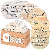 Billbotk House Warming Gifts for Home Decoration, Wood Farmhouse Coasters Set of 8, Drink Coasters for Housewarming Gifts, Coffee Table Decor, Home Decor
