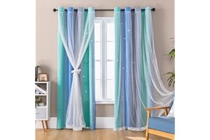 XiDi Blue and Grey Blackout Curtains 84 Inches Long, Curtain for Kids Bedroom Decor for Girls,Set of Window Curtains for Bedroom and Living Room,W52 x L84 inches 2 Panels