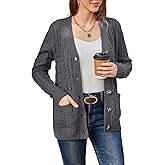 BuyiRen Womens Cardigan Sweaters Cable Knit Sweater 2025 Fall Winter Chunky Open Front Button Down Coats with Pockets