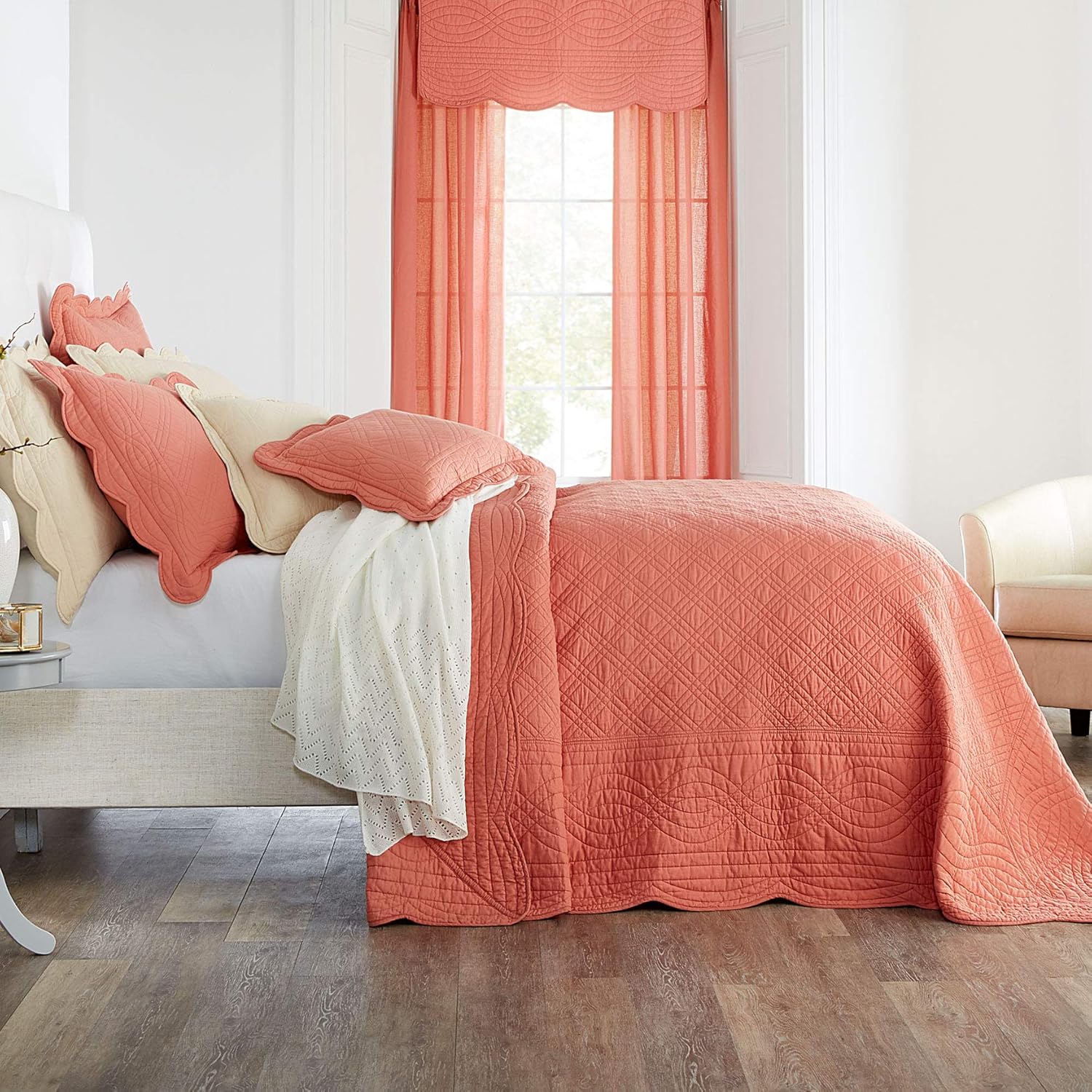 BrylaneHome Florence Oversized Bedspread - Coral, King