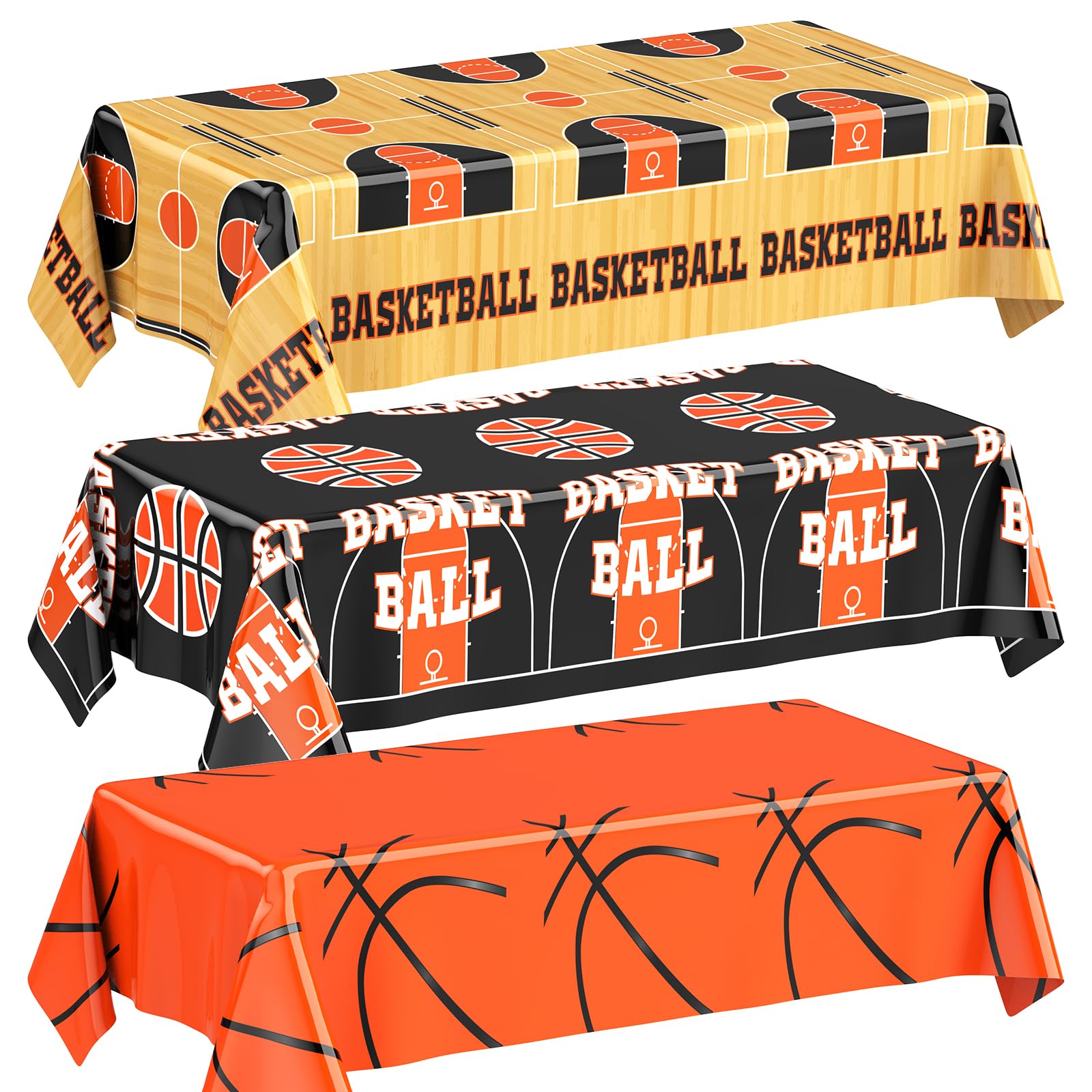 Photo 1 of Oudain 3 Packs Basketball Party Decorations Supplies 54" x 108" Basketball Tablecloth, 3 Styles of Disposable Plastic Rectangular Table Covers for Basketball Themed Birthday Party Game Decoration
