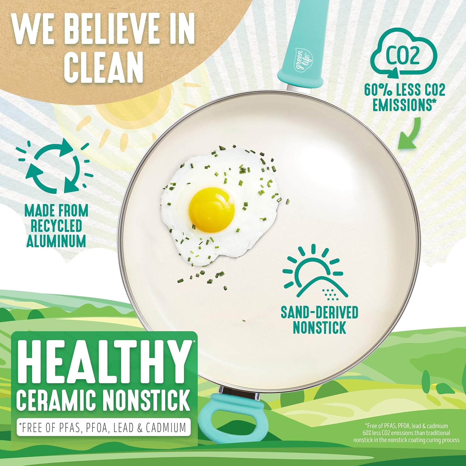 GreenLife Soft Grip 12" Ceramic Non-Stick Covered Jumbo Sauté Pan, Turquoise: Kitchen & Dining