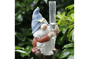 FORUP Resin Gnome Rain Gauge, Hand Painted Gnome Statue with Plastic Rain Gauge