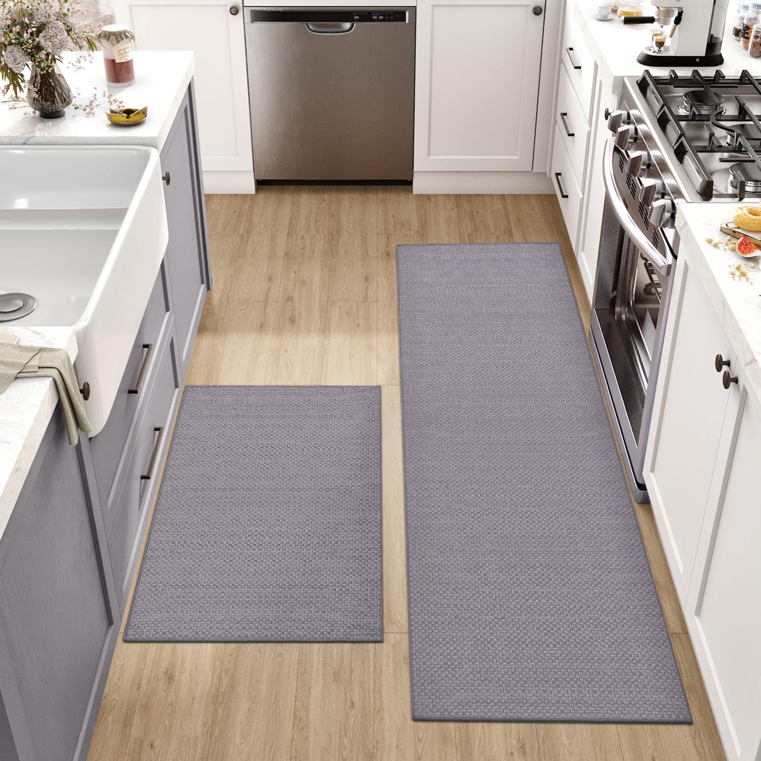 DEXI Kitchen Rug Mat Sets, Rubber Backed Long Floor Mats Non Slip Washable, 2 Pieces Carpet Runner Rugs for Hallway, Dining Room and Entrance, 43x75cm+43x200cm, Grey