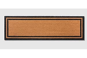Fab Habitat Modern Non Slip Doormat - Durable, Thin - Natural Coir & Rubber - Entryway, Front Door, Porch, Patio - Double Black Border Natural (18" x 60" Non-Slip)