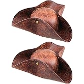 SGBETTER 2 Pack Faux Leather Pirate Hat Tricorn Hat Brown Tri-Corner Hat for Pirate Theme Party Halloween Cosplay Masquerade Accessories