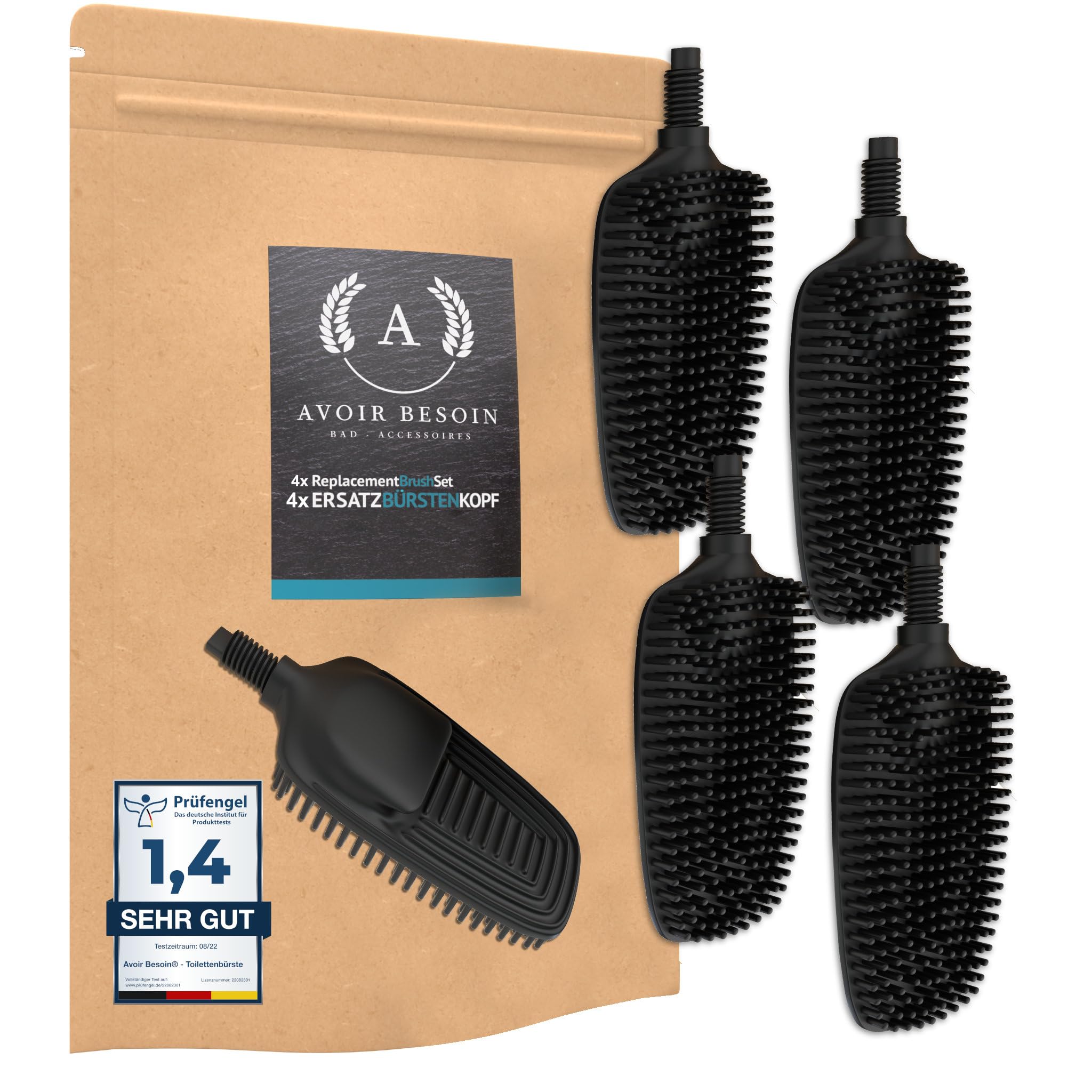 Avoir Besoin 4 Pack Flexible Silicone Toilet Brushes, Reusable Black Silicone Toilet Brush with Lotus Effect, Flat Edge Cleaner, Toilet Brush Head Replacement (Pack of 4)