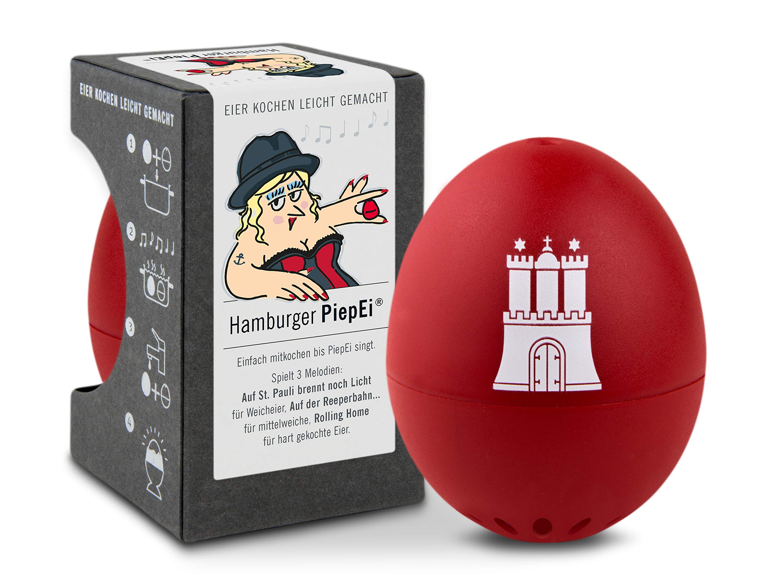 Brainstream PiepEi Hamburgers, Egg Timer, Egg Timer, Red, Plays 3 Melodies & A004538