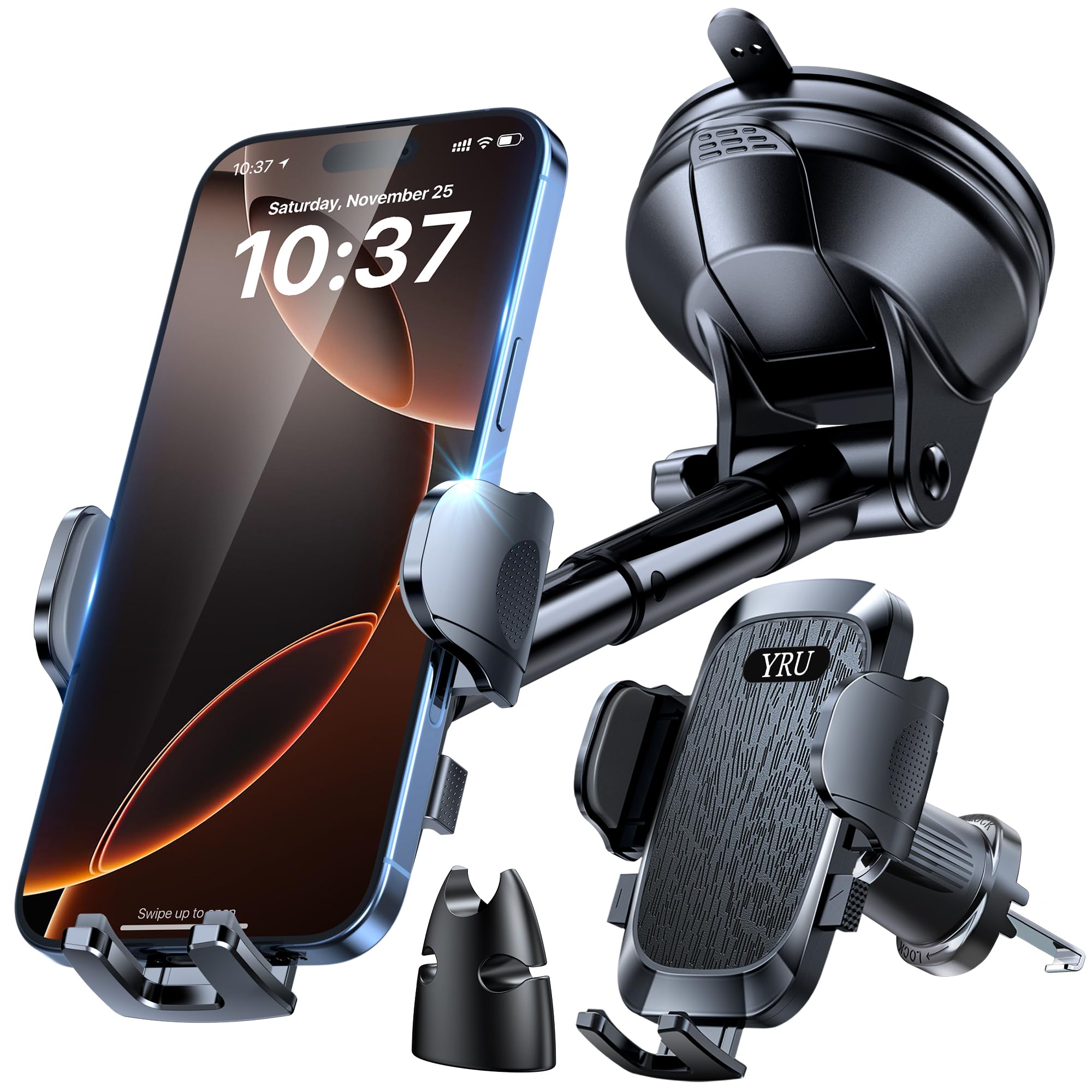Photo 1 of ?2025 True Military-Grade?Car Phone Holder YRU ?Upgraded Strongest Suction & Clip?Cell Phone Mount for Dashboard Windshield Vent, Truck Cradle Stand for iPhone 17 Pro Max 16 15 14 Samsung, Dark Black